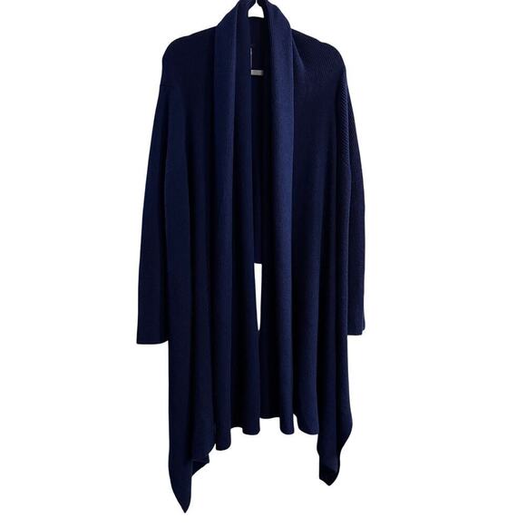 Ruti Fine Merino Wool Blend Open Waterfall Knit Cardigan Asymmetrical Blue OS - Picture 1 of 5